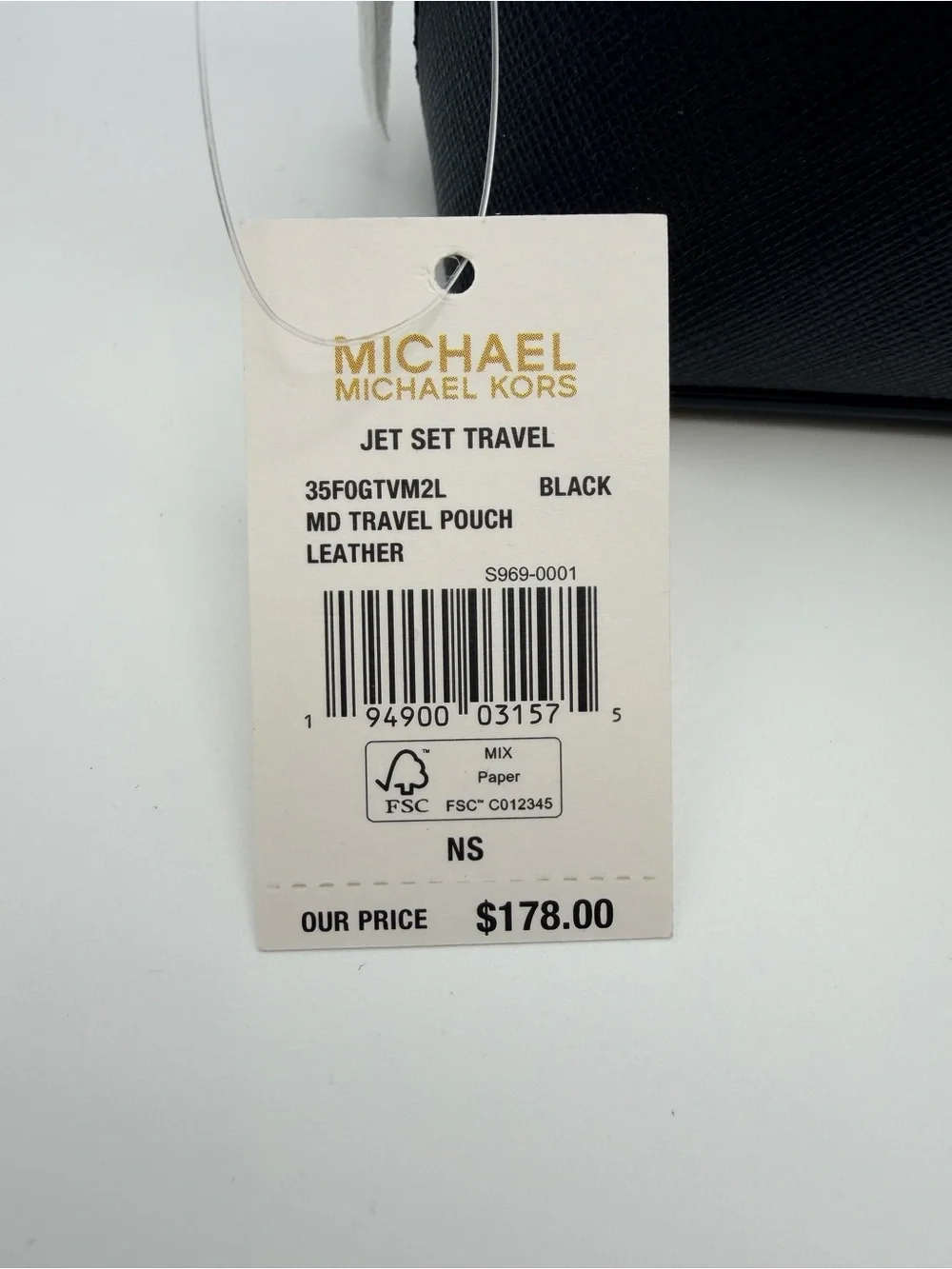 Michael Kors Jet Set Travel Saffiano Leather Medium Pouch — Black — NWT